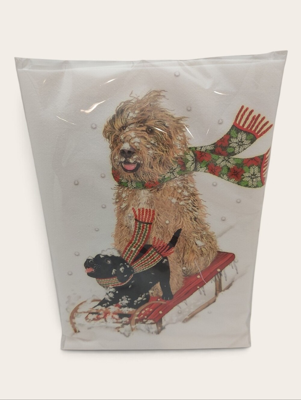 NEW Flour Sack Towel Holiday Dog White Background Red Christmas Baking Giftable